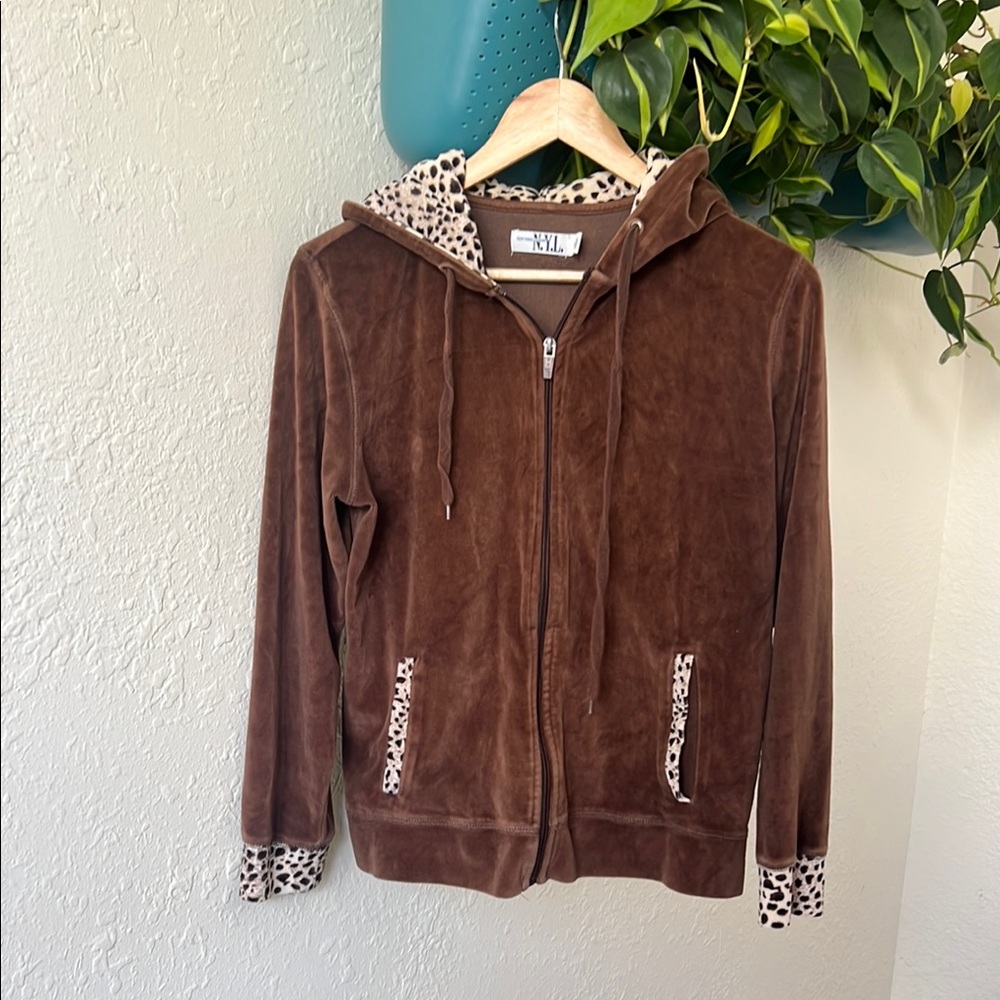 New York Laundry Brown Velour Jacket with Animal Print Accents